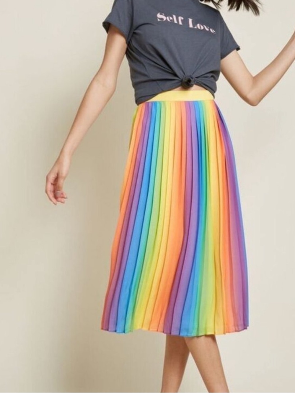 ModCloth Rainbow Pleated Chiffon Midi Skirt Pride